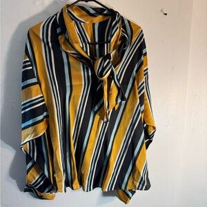 Gold and Black Tie Front Relaxed Blouse pre-owned